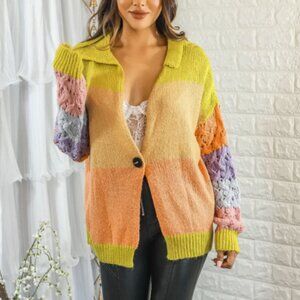 NEW Storia Color Block Wool‎ Mohair Blend One Button Cardigan Medium